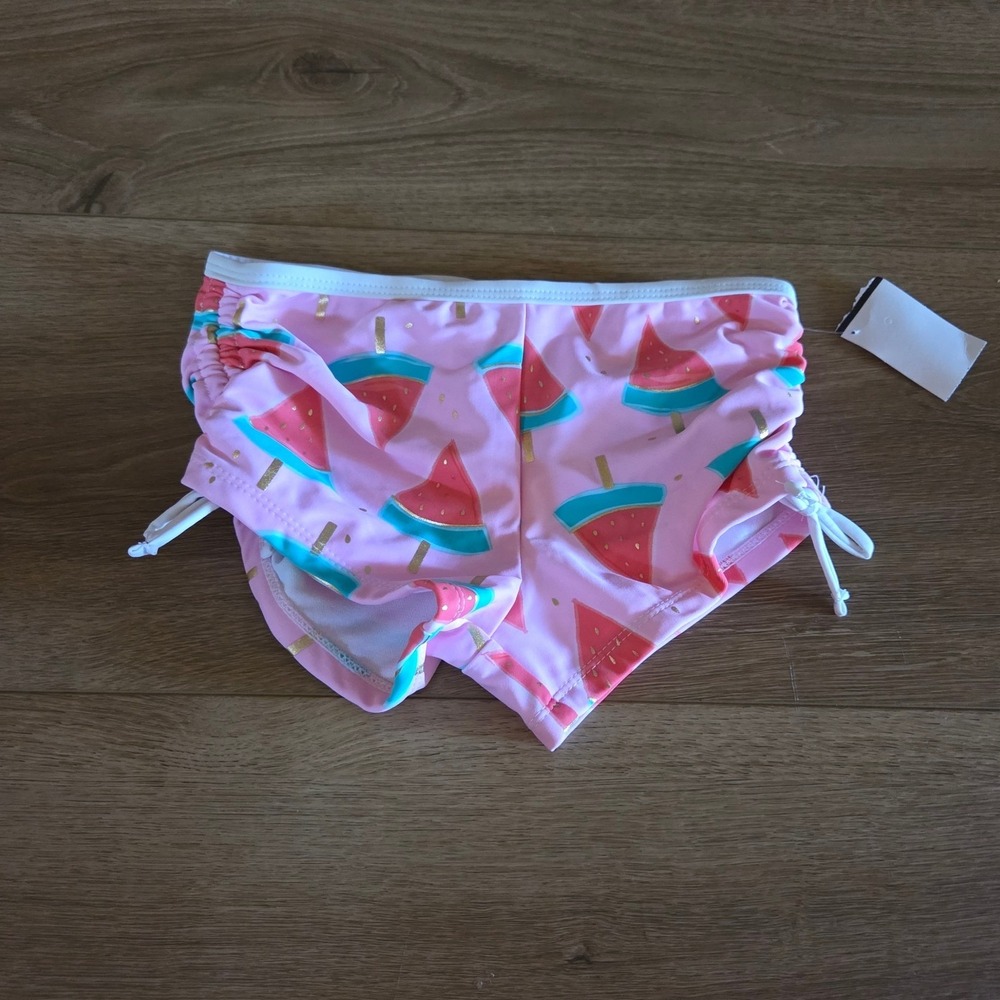 Snapper Rock Girls Pink Watermelon Popsicle Swim Shorts Ruched Side Ties Size 10